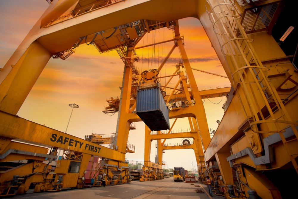Crane and containers at a port